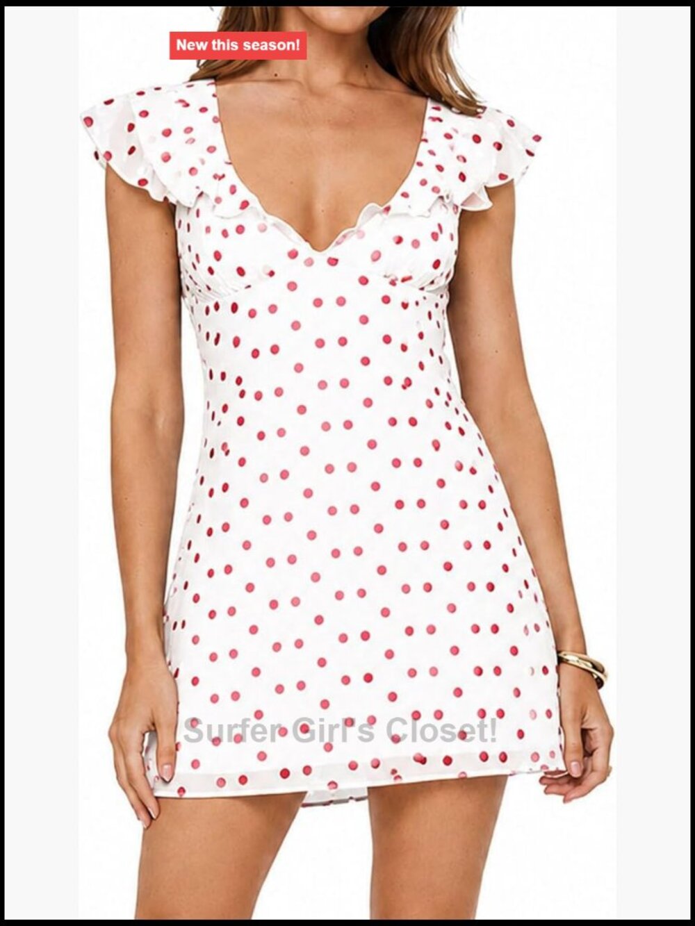 White & Red Polka Dot Ruffle Mini Dress